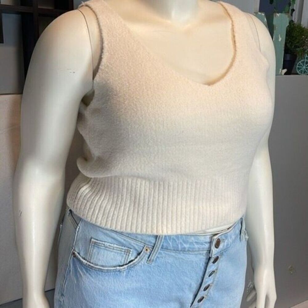 A New Day Fuzzy Chunky Nylon Tank Top Cream Size Women's XL